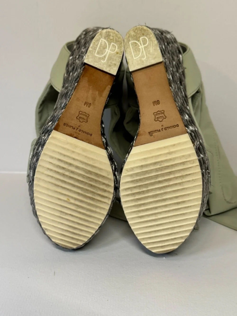 Donald J Pliner NELA Crepe Elastic Wedge Sandals 6M Leather Sole Platform Heels